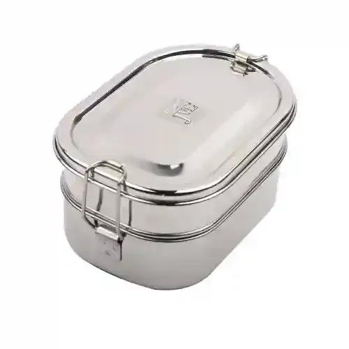 Jvl Stainless Steel Lunch Box For Kids, Double Two Layer Tiffin Box For School And Office Use With Inner Plate - Capsule Kar - Small Size