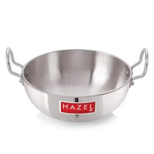 HAZEL Aluminium Cookware with Handle | Cooking Utensil, 500 ml with 4 mm Thickness, Multipurpose Aluminium Kadai for Deep Frying and Cooking, Silver