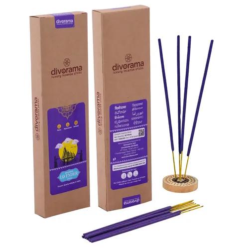 DivoRama Premium Lavender Flora Incense Masala Agarbatti -100% Indian Natural Aroma - Long Lasting Lavender Agarbatti for Puja, Meditation, Happy Vibes - 45 Sticks-Pack of 1