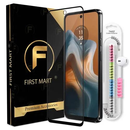 FIRST MART Premium Tempered Glass for Motorola G34 5G with Edge to Edge Coverage and Cable Protector and Easy Installation Kit, Pack of 1