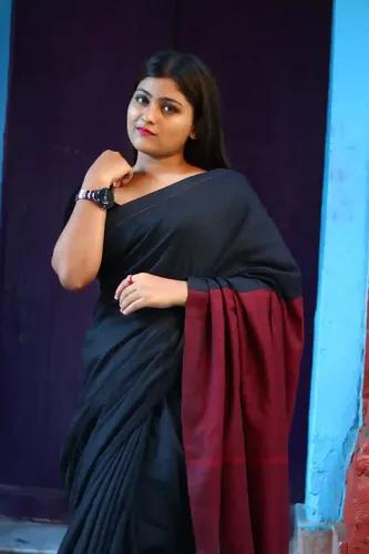 Pure Cotton Handloom Saree  - Black