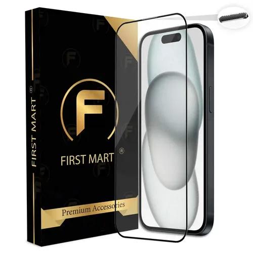 FIRST MART Premium Tempered Glass for iPhone 15 Edge to Edge Screen Coverage and Speaker Mesh Dust Filter, Easy Installation Kit