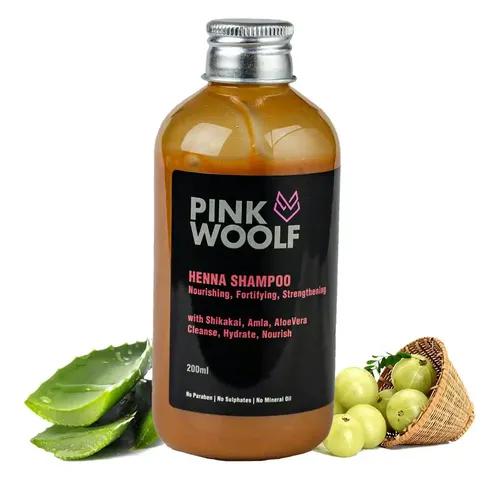 PINK WOOLF Henna Shampoo For Nourishing And Strengthening Hair, No Added Mineral Oil, Sulphate And Paraben Free - 200ml (Pack Of 1)