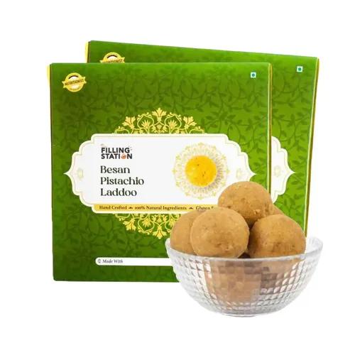 THE FILLING STATION Besan Pistachio Laddoo | Sweetened with Palm Jaggery | No Artificial Flavors | No Preservatives_18 Ladoo_500 GM