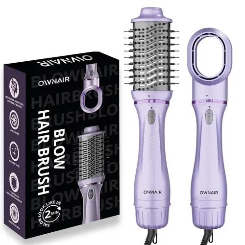 OWNAIR 3 in 1 Hot Air Brush for Hair + Hair Straightening Brush, Hair Dryer Brush for Women, Hair Volumizer Brush, 4 Speed & Heat Modes & Cool Shot, Blow Dryer Brush for Hair Styling, 1200 Watt (Pestle Purple)