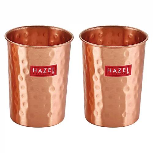 HAZEL Hammered Finish Copper Glasses Amrapali Tumbler Set of 2, 300 ML