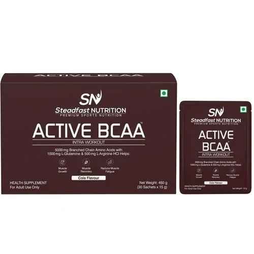 STEADFAST NUTRITION Active BCAA | Pre Workout BCAA Supplement in 2:1:1 Ratio | Muscle Recovery & Endurance, Intra workout | BCAA with L-Glutamine & L-Arginine (Cola, 30 Sachets)