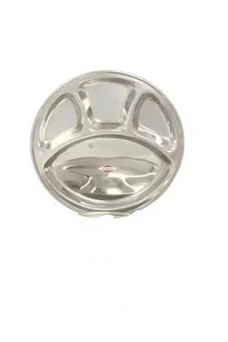 HAZEL Stainless Steel Round Plate Thali with 4 Compartment Mess Plate Lunch Dish, Small, 1 Pc