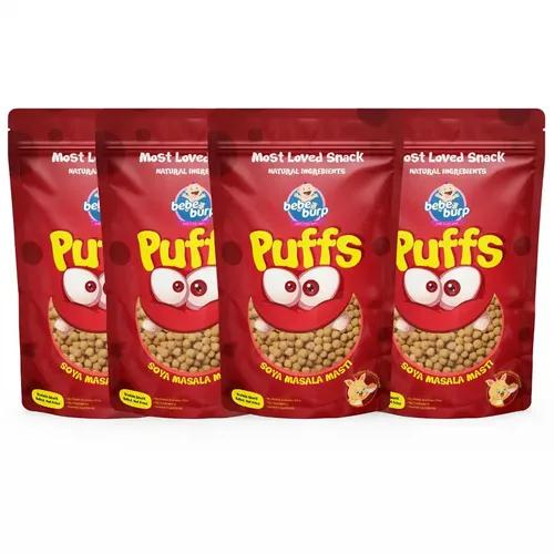 BE'BE' BURP Healthy Puff Snacks | Soya Masala Masti | Baked Puffs, Not Fried, Protein Snacks | No Maida & Gluten-Free | Travel-Friendly | 35gms Each (Pack of 4)