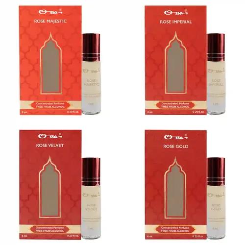 OSSA Rose Gold, Rose Imperial, Rose Velvet, Rose Majestic Concentrated Perfume Combo 6ml Each (Pack of 4)