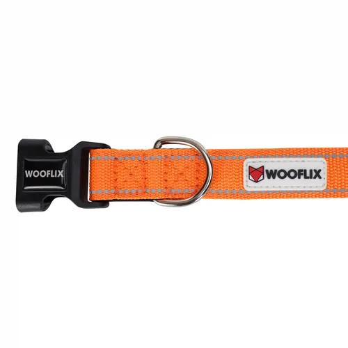 WOOFLIX Reflective Dog Collar For Training And Walks|Adjustable Nylon Training Collar With Tactical Buckle And D-Ring For Medium And Large Dogs|Reflective Dog Collar - Large (Orange)