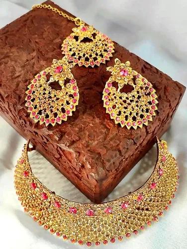 Antique Design Bridal Jewellery Set - Baby Pink