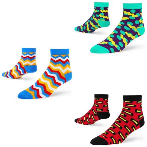 DYNAMOCKS Men's and Women's Combed Cotton Ankle Length Socks (Pack of 3) (Multicolour, Free Size)_Vivid_Banger_Confetti