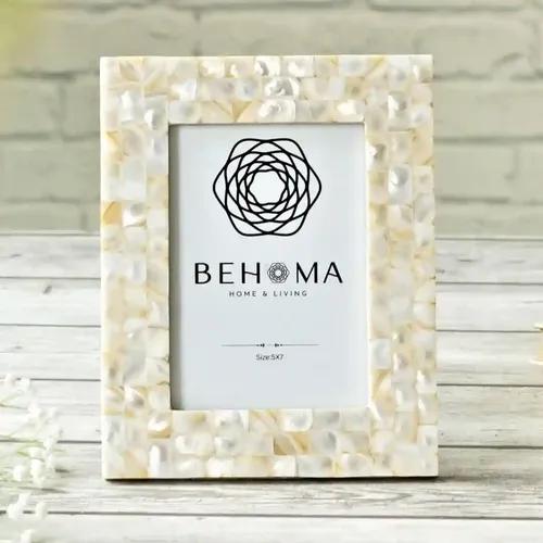 Behoma Elegant Mother Of Pearl Handcrafted Picture Photo Frame | Decorative Photo Frame For Living Room, Home & Office Décor, Wall Art Gifting Ideas (Off White, 5x7 Inches)