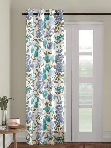 TRANCE HOME LINEN Floral Printed 8 Feet 100% Cotton Door and Window Curtain | Semi Room Darkening Curtains | Premium Living Room Bedroom Parda | Eyelet Ring Parde (8Ft, Huvu Blue) - Set 1