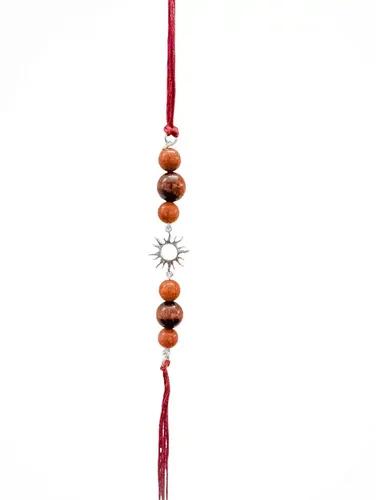 Handmade Sustainable Healing Beads Rakhi | Sunstone & Red Tiger Eye | Sun Charm