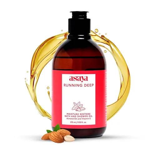 Asaya Moisturizing Bath & Shower Oil | Oil to Foam Hydrating Body Wash | Almond, Jojoba, Argan Oil & Vit E | Soap-free Body Wash | Phthalate & Sulphate Free 275 ml