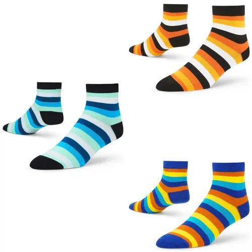 DYNAMOCKS Men's and Women's Combed Cotton Ankle Length Socks (Pack of 3) (Multicolour, Free Size)_Stripes_4.0_7.0_8.0