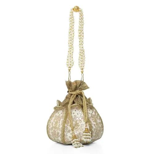 Lotus Stylish Party Coin Potli For Women - White