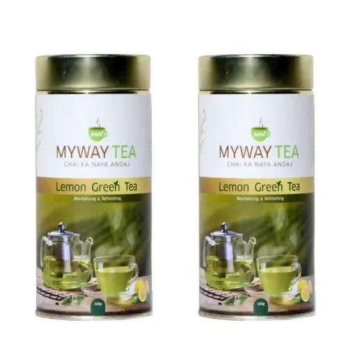 MYWAY TEA Natural Lemon Green Tea, Regular Tea, Lemon-Flavoured, Green Tea with Anti-Oxidants for De-Stressing, Better Metabolism, Immune Boost with Added Vitamin C | Comforting & Refreshing Flavour | Natural Aroma Taste | For Fast Weight Loss 100% Whole Leaves, No Dust,100gm Pack of 2