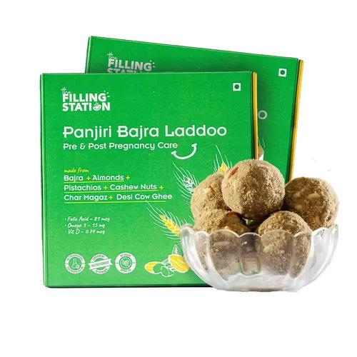 THE FILLING STATION Panjiri Bajra Laddoo| Bajra, Almond, Pistachio, Cashew Nut, Char Magaz, Desi Cow Ghee| Zero sugar| Pre & Post Pregnancy Care|(18 Ladoos_500 Grams)