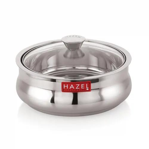 HAZEL Stainless Steel Casserole for Roti with Glass Lid | Chapati Casserole with Transparent Lid | Steel Roti Dabba for Serving | Hotcase for Food Serving, 800 ML, Silver