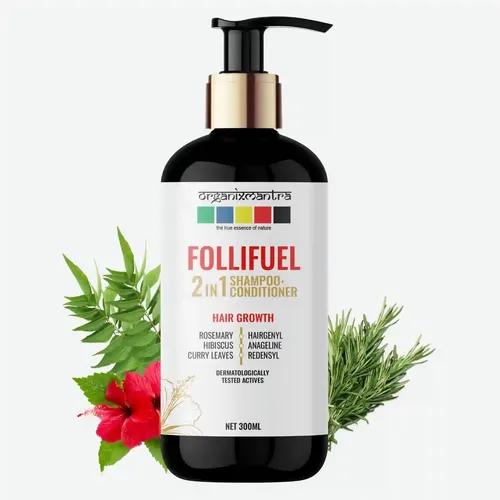 Organix Mantra FolliFuel Hair Growth 2-in-1 Shampoo + Conditioner with Anageline 0.5%, Hairgenyl 0.5% & Redensyl 0.5%, Rosemary, Hibiscus, Curry Leaves, Promotes Hair Growth & Reduces Hair Breakage - 300ML