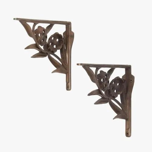 CASA DECOR Metal Flower Duet Wall Brackets - Bronze Plant Bracket, Plant Hanger for Pots, Bird Feeders, Planters, Indoor Outdoor Iron Shelf Brackets, Metal Shelf Bracket