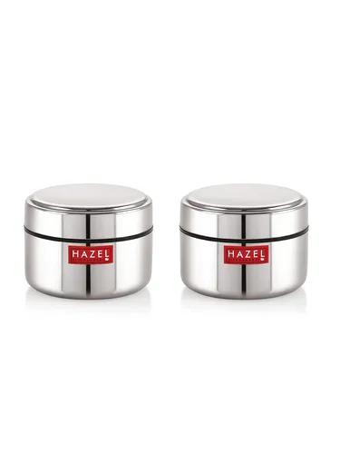 HAZEL Stainless Steel Masala Container Dabbi | Set of 2 Small Container for Spices | Heavy Gauge Airtight Masala Boxes for Kitchen | 250 ml, Silver