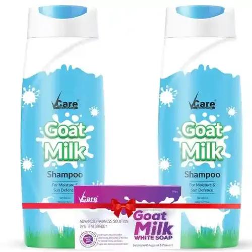 Vcare Goat Milk shampoo Buy 1 Get 1 Free 200ml with Goat Milk White Soap for All Skin Types 125gm