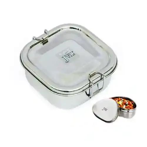 Jvl Stainless Steel Square Lunch Box With Small Container For School, Office - Medium