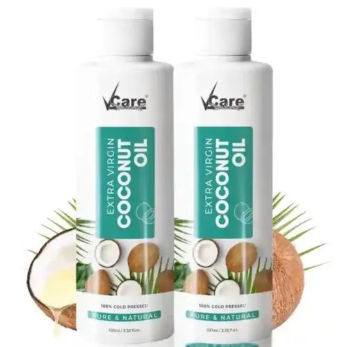 VCare Cold Pressed Extra Virgin Coconut Oil for Hair & Skin Care | Newborn Baby Massage Oil for Kids | Ideal For All Type Skin & Hair Growth Oil for Men & Women|Plastic Bottle 100ml Pack of 2