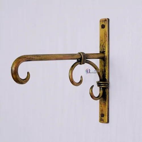 Dartistry Iron Metal Decoration Hook for Wall for Bird Feeders and Houses Planters Lanterns Wind Chimes Hanging Baskets (Golden)