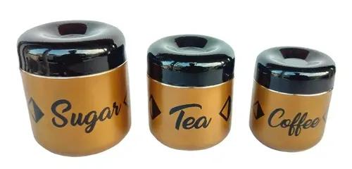 Rastogi Handicrafts Set of 3 Window Kitchen Canister, Stainless Steel Diwali Christmas Gift Item (Tea Sugar Coffee)