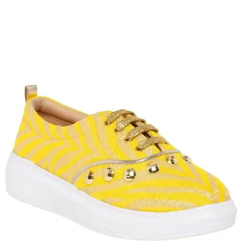 THE QUIRKY NAARI Ethnic Fusion Sneakers in Yellow Color - 4 UK