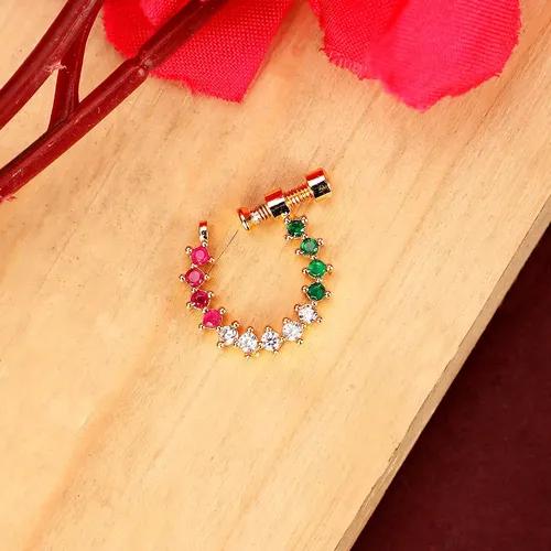 Red-Green-White CZ Nose Pin Multicolour