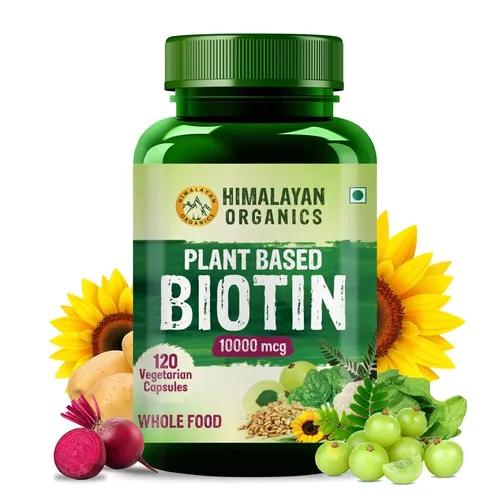 Vlado's Himalayan Organics Plant Based Biotin 10000Mcg For Longer Hair Growth | Glowing Skin And Longer Nails Supplement | For Men And Women - 120 Veg Capsules